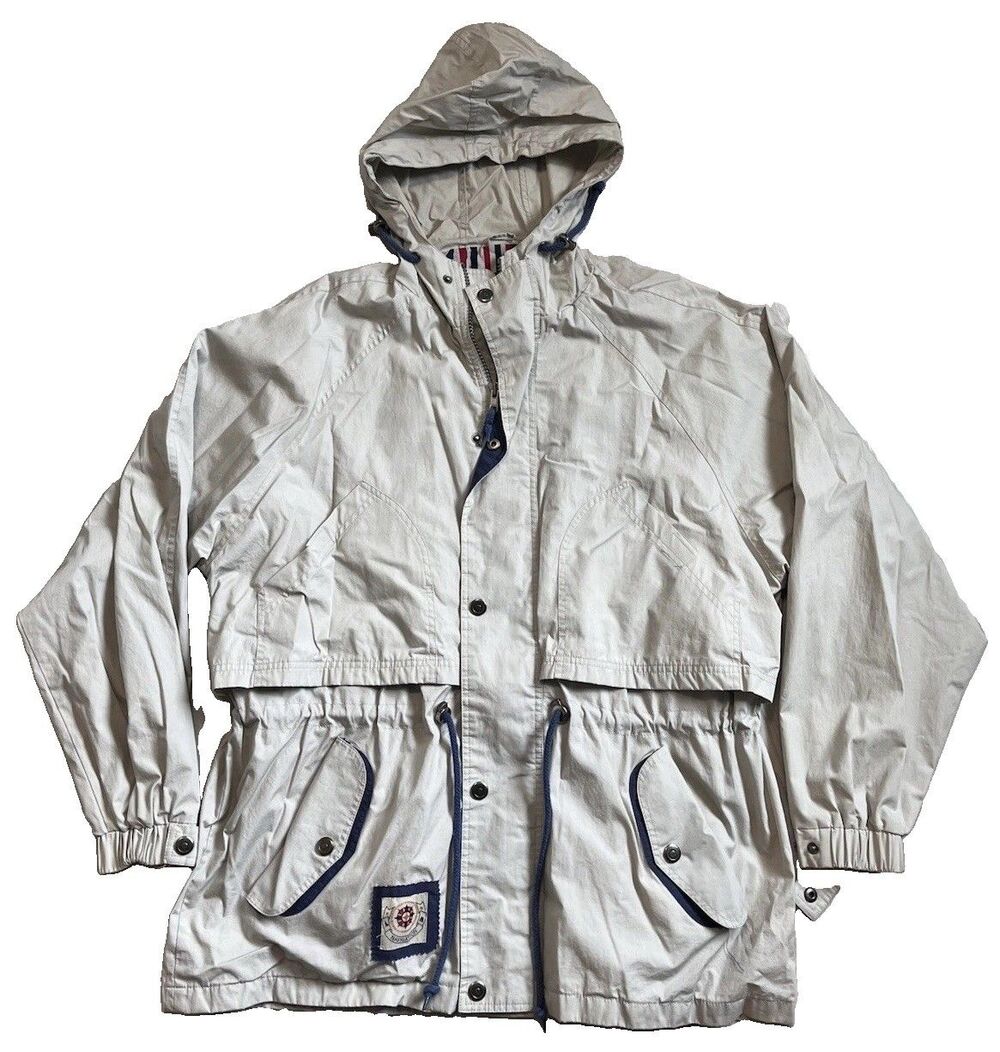 VTG Croft & Barrow Women XL Anorak Parka Jacket Hooded Cinch Waist Striped Lined